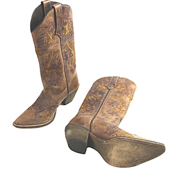 Rawhide Abilene Western Two Tone Earthy Brown Vintage Leather Snip Toe B… - Picture 10 of 11